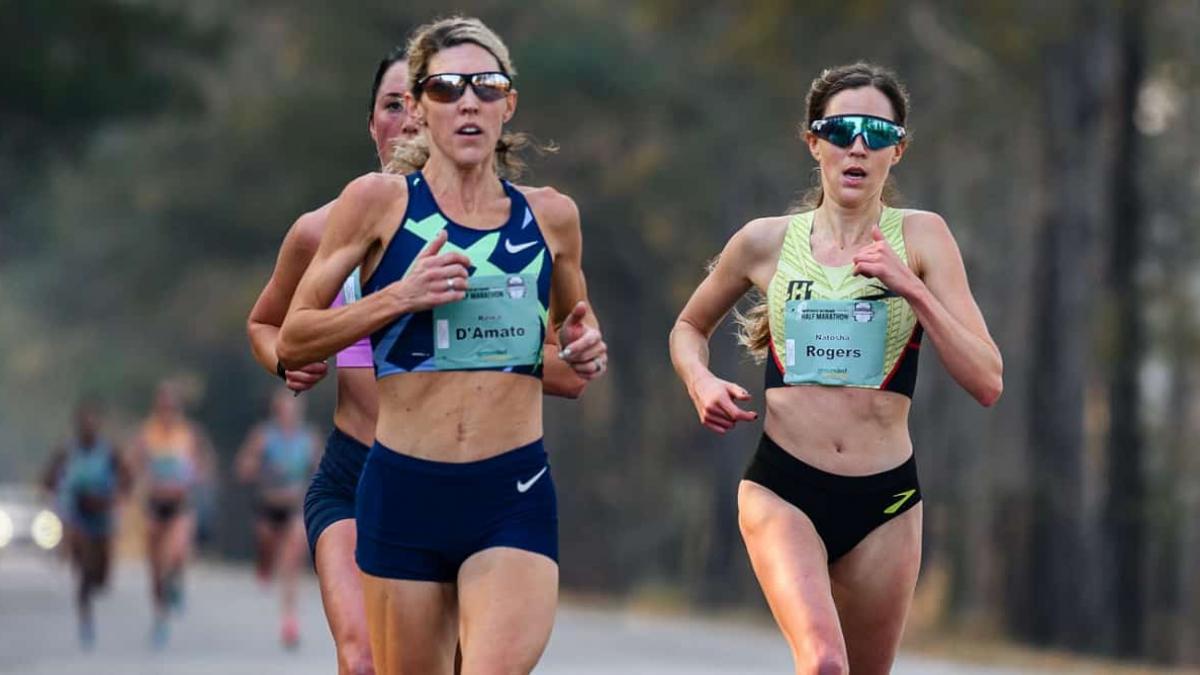 American record holder Keira d'Amato and Kenya's Nancy Jelagat